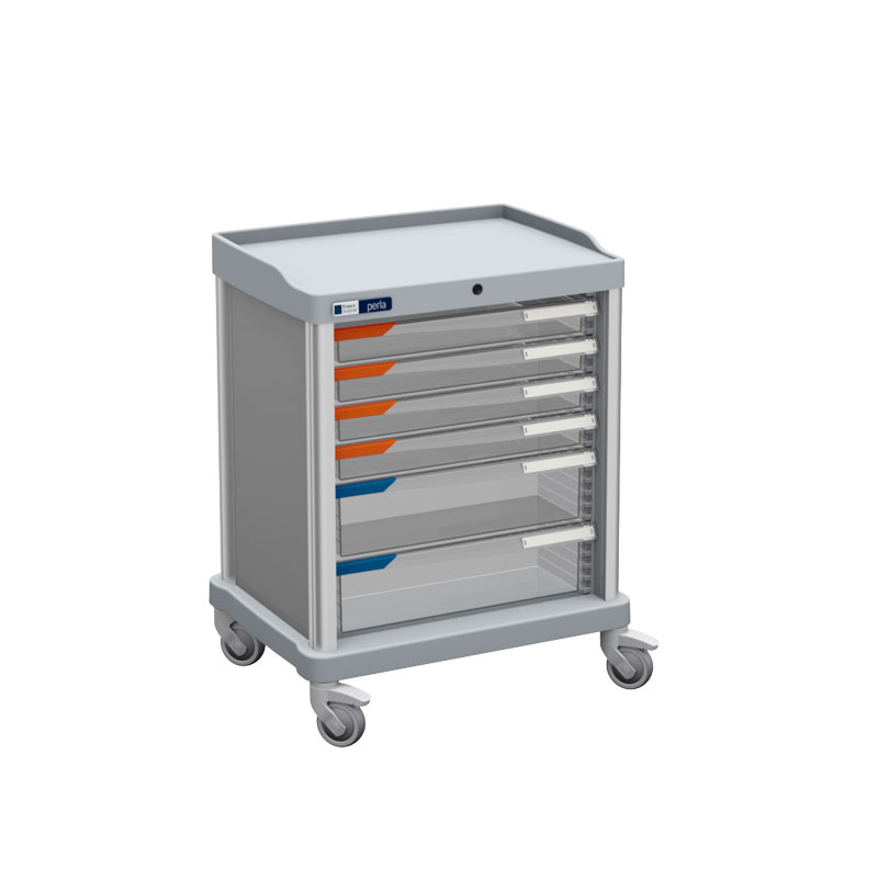 The PERLA ward trolley in a drawer-only configuration, supporting hospital and ward logistics. This version uses 600mm drawers